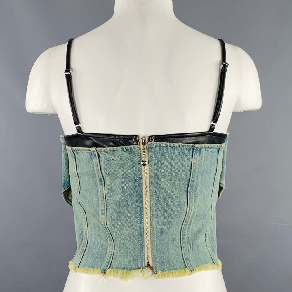 PRIVATE POLICY Twist Front Black Denim Acid Wash Bustier Casual Top - Picture 3 of 6